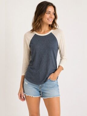 NWT LuLaRoe Raglan Baseball Tee Women’s XXS Blue Cream 3/4 Sleeve Casual Top